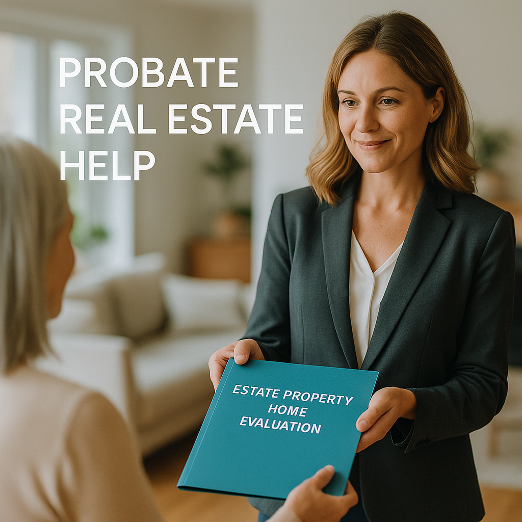 Realtor providing probate real estate help and giving an estate property home evaluation to a client in Oregon.